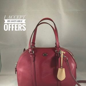 Coach Peyton Leather Cora Domed Magenta Satchel